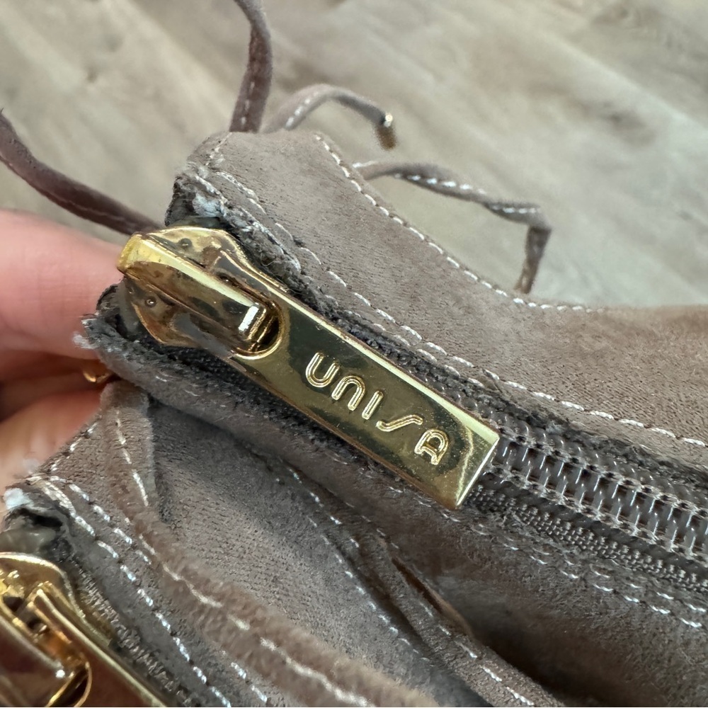 Unisa Lace Up Tie Pointed Ballet Flats Beige Suede 9 - Picture 6 of 9